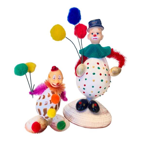 VTG Set (2) SEA SHELL CLOWNS Balloons Pipe Cleaners Shells Circus 6.5” Folk Art - Picture 6 of 6